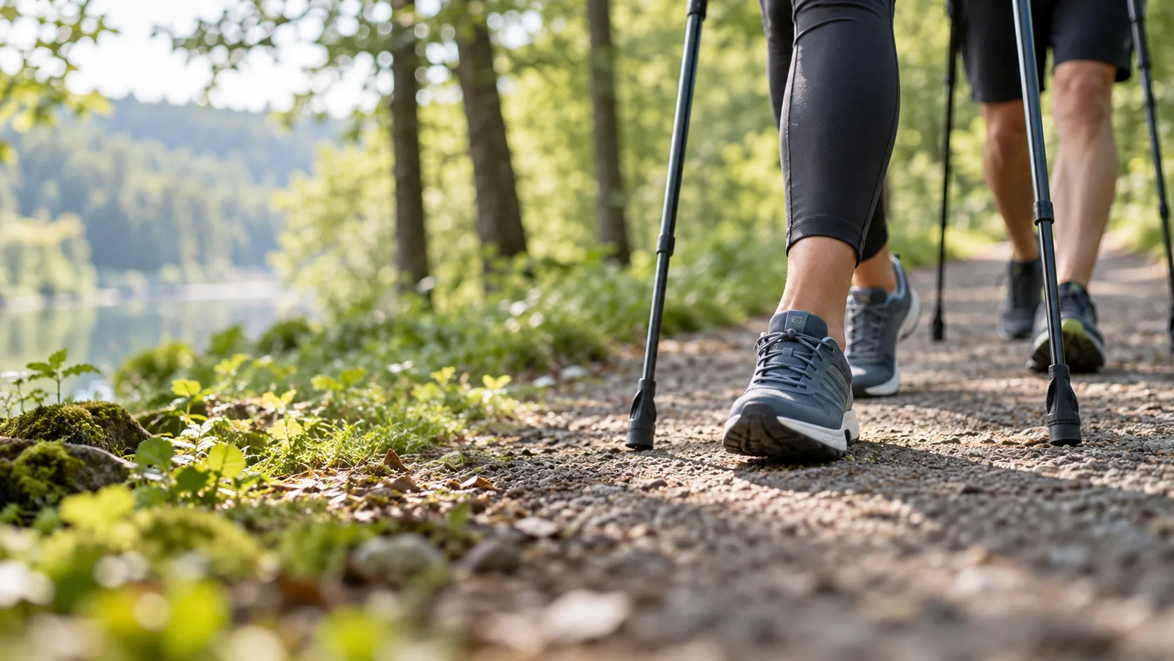 Nordic Walking Jena: Illustration mit Walkingstöcken auf einem Waldweg